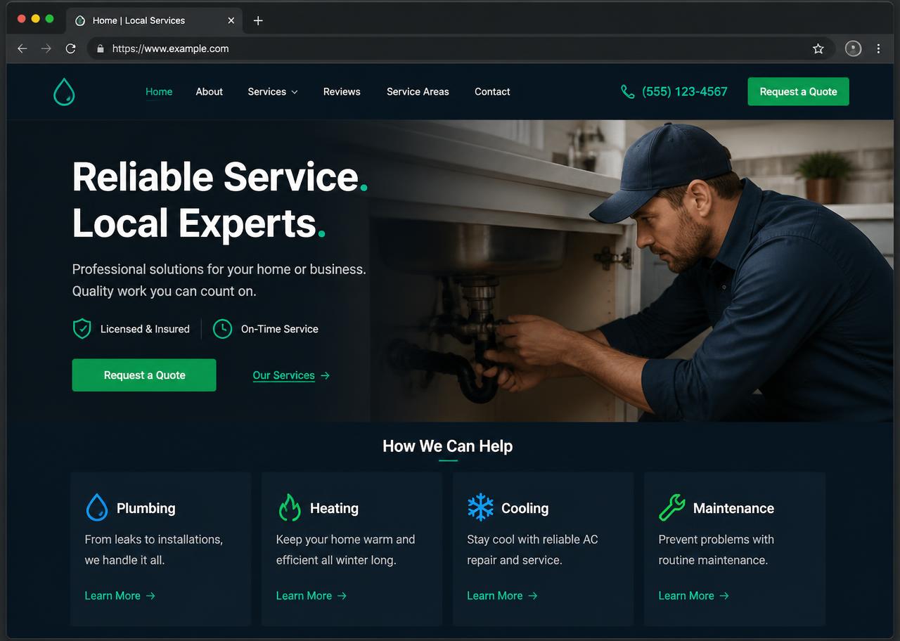 Example of a professional business website built during the programme